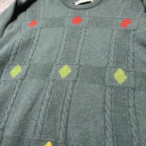 Lyle & Scott Made in Scotland Wool Sweater Green Cable Knit Diamond Pattern Sz S - Picture 5 of 13